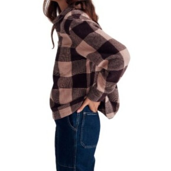 Madewell Women's Medium Waffle Half-Zip Popover Pink Plaid Long Sleeve Shirt - Picture 2 of 16